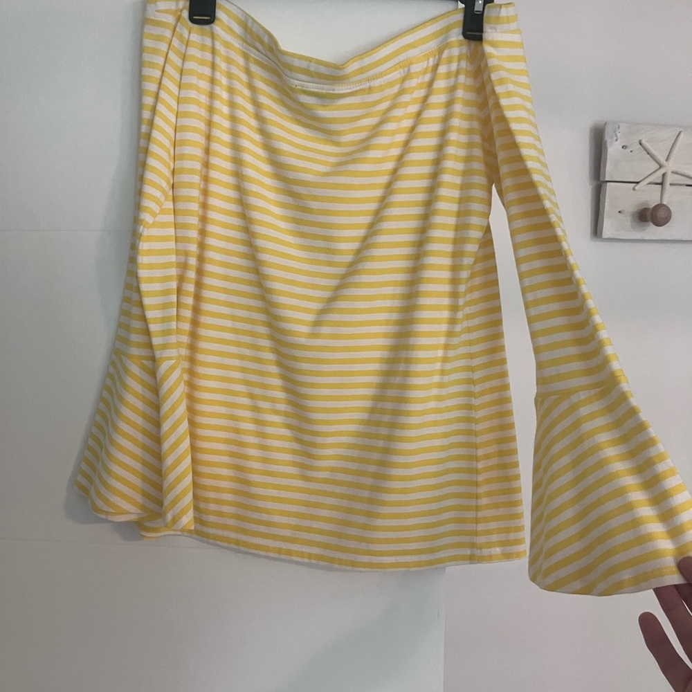 Talbots White and Yellow off the shoulder shirt with bell sleeves